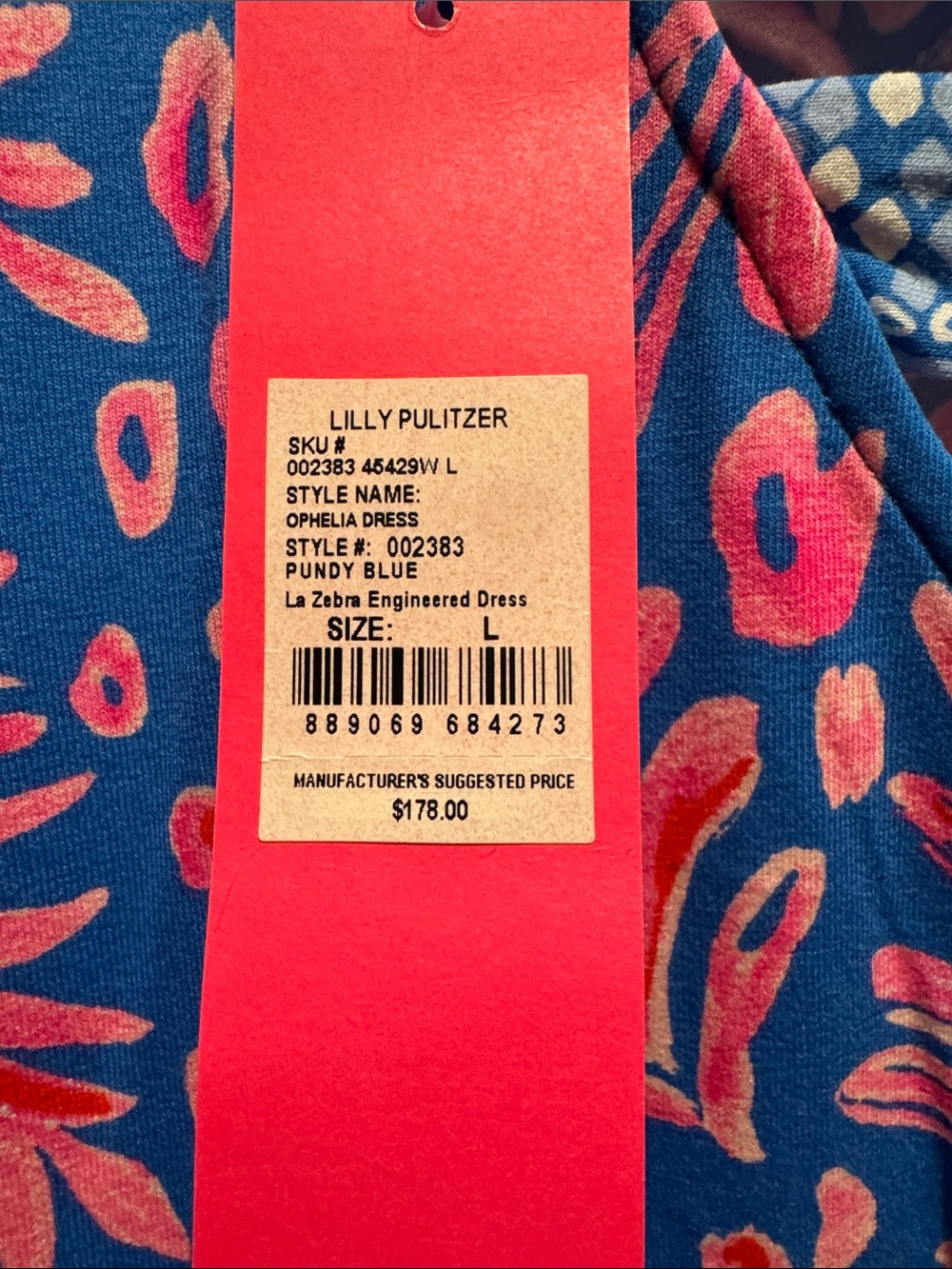 NWT Lilly Pulitzer Ophelia  Blue & Pink Printed Shift Dress size L - Picture 5 of 5